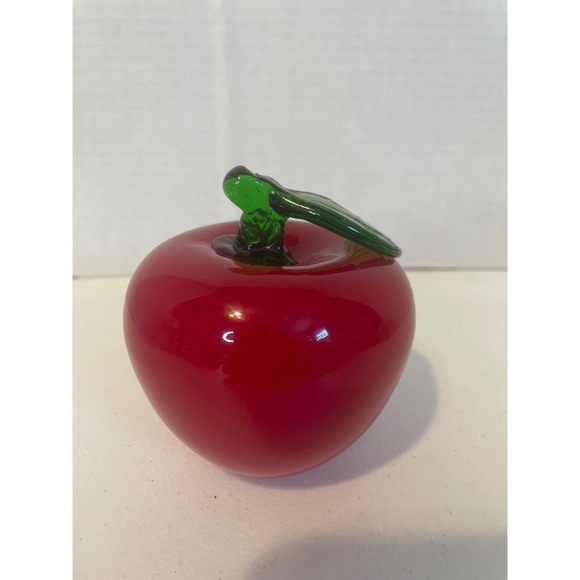 Unbranded Other - Vintage Murano-style Hand Blown Art Glass Apple with Green Stem